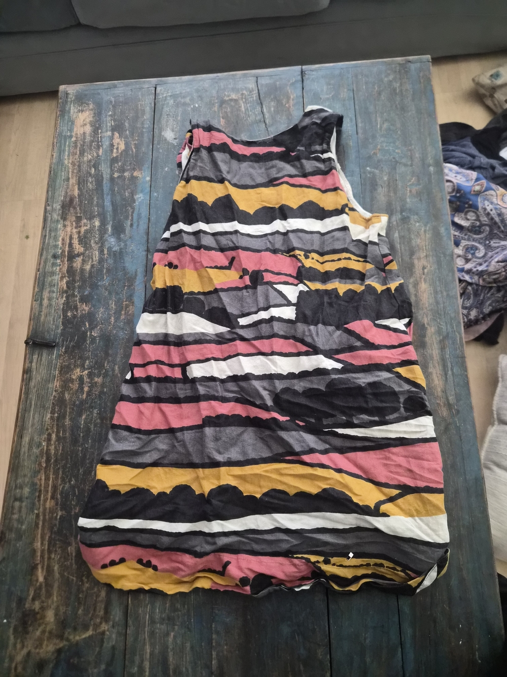 Sleeveless Striped Tank Dress in Pink, Mustard, Black & White